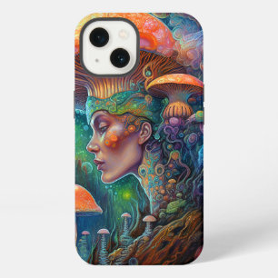 Etui iPhone 13 Dame et champignons Art Fantastique Surréaliste