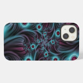 Etui iPhone 13 Dans l'abstrait fractal bleu profond rose (Verso Horizontal)