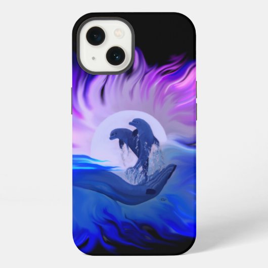 Etui iPhone 13 Dauphins au clair de lune (Verso)