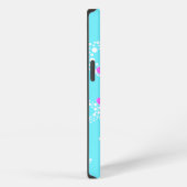 Etui iPhone 13 Dauphins roses sur motif bleu turquoise (Côté droit)