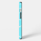 Etui iPhone 13 Dauphins roses sur motif bleu turquoise (Côté gauche)