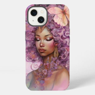 Etui iPhone 13 Déesse noire fantaisie artistique rose violet