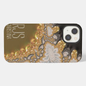 Etui iPhone 13 Dentelles de corail or Fractées Monogramme (Verso Horizontal)
