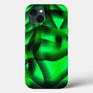Etui iPhone 13 Des ondulations vertes à la chaux et noires, avec
