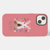 Etui iPhone 13 Design personnalisé lapin, fleurs et oiseaux (Verso Horizontal)