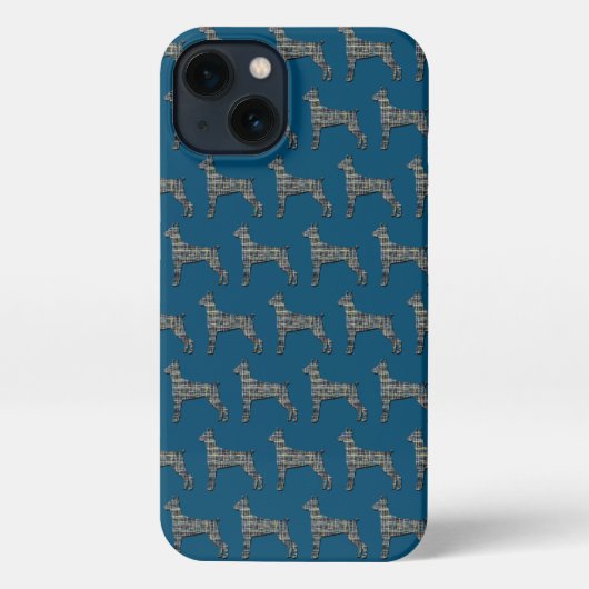 Etui iPhone 13 Doberman Pinscher Cute Dog Silhouette bleu (Verso)