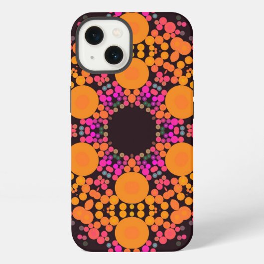 Etui iPhone 13 Dot Mandala Fleur orange et rose (Verso)