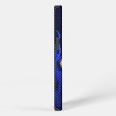 Etui iPhone 13 Dragon bleu dans du carbone chromé comme des flamm (Côté droit)