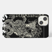Etui iPhone 13 Dragon Chinois Mandala Zentangle Motif Noir (Verso Horizontal)