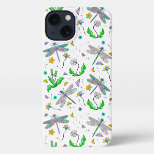 Etui iPhone 13 Dragonflies Whimsical et Dandelions main tiré