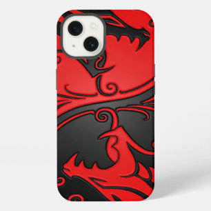 Etui iPhone 13 Dragons Yin Yang Rouge et Noir