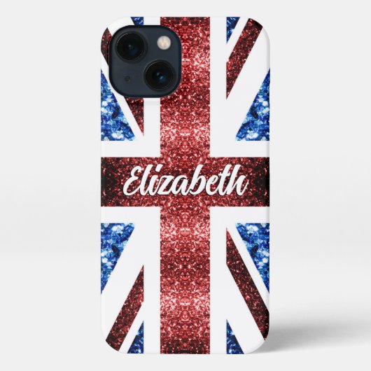 Etui iPhone 13 Drapeau rouge bleu étincelant parties scintillant (Verso)