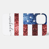 Etui iPhone 13 Drapeau rouge bleu faux scintillants parties scint (Verso Horizontal)