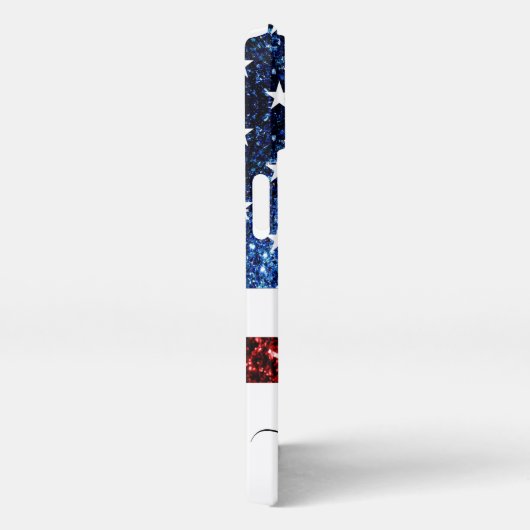 Etui iPhone 13 Drapeau rouge bleu faux scintillants parties scint (Côté droit)
