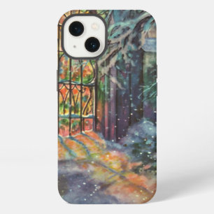 Etui iPhone 13 Église de Noël vintage avec vitrail