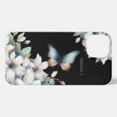 Etui iPhone 13 Élégant floral et papillon (Verso Horizontal)