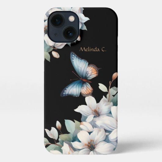 Etui iPhone 13 Élégant floral et papillon (Verso)