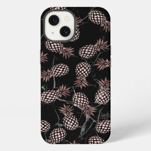Etui iPhone 13 élégant moderne noir marbre or rose ananas