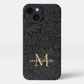 Etui iPhone 13 Élégant Monogramme Floral Or Noir (Verso)