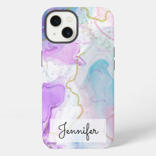 Etui iPhone 13 Élégantes couleurs fluides violettes, vertes, rose