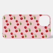 Etui iPhone 13 Elégants fruits de cerise sur rose clair (Verso Horizontal)
