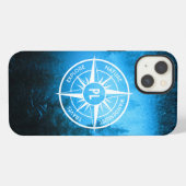 Etui iPhone 13 Emblème de monogramme d'étoile de boussole brouill (Verso Horizontal)
