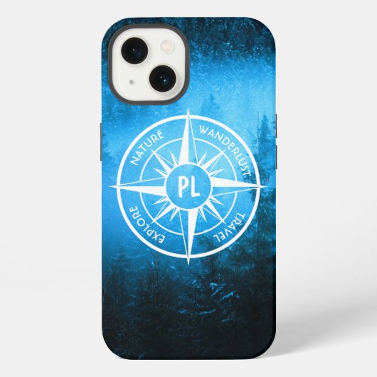 Etui iPhone 13 Emblème de monogramme d'étoile de boussole brouill (Verso)