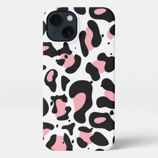 Etui iPhone 13 Empreinte de léopard tendance rose et noir (Verso)