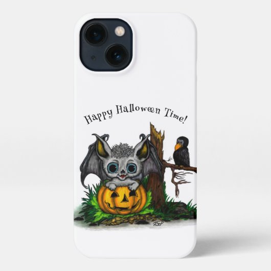 Etui iPhone 13 En attente d'Halloween, Bat mignonne et Corbeau (Verso)