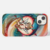 Etui iPhone 13 Encre Cupide et Coeur intemporelle (Verso Horizontal)