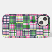 Etui iPhone 13 Été carreau rose madras patchwork (Verso Horizontal)