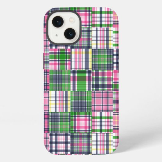 Etui iPhone 13 Été carreau rose madras patchwork (Verso)