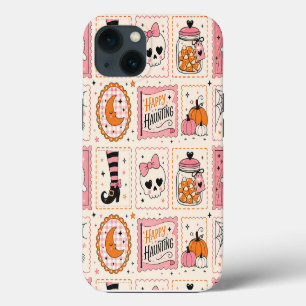 Etui iPhone 13 Étui à timbres crâne rose Happy Haunting