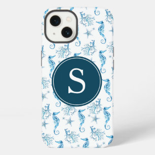 Etui iPhone 13 Étui de téléphone à monogramme bleu Beachy