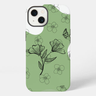 Etui iPhone 13 Étui de téléphone floral vert et papillon