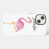 Etui iPhone 13 Étui de téléphone iPhone rose flamant monogrammé (Verso Horizontal)