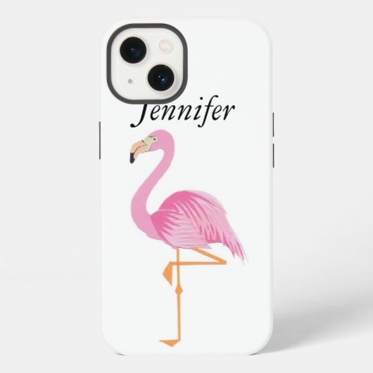 Etui iPhone 13 Étui de téléphone iPhone rose flamant monogrammé (Verso)