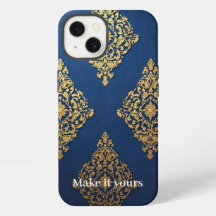 Etui iPhone 13 Étui de téléphone Ornemental Or sur Bleu – Ajouter