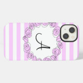 Etui iPhone 13 Étui iPad vertical monogramme rayé lilas rose (Verso Horizontal)