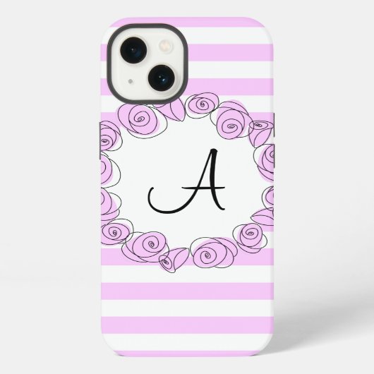 Etui iPhone 13 Étui iPad vertical monogramme rayé lilas rose (Verso)