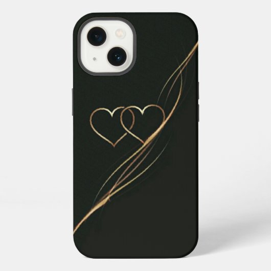 Etui iPhone 13 Étui iPhone Coque-Mate cœurs dorés noirs (Verso)
