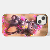 Etui iPhone 13 Étui iPhone / iPad avec bébé singe et fleurs (Verso Horizontal)