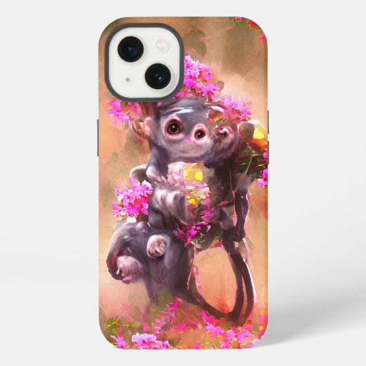Etui iPhone 13 Étui iPhone / iPad avec bébé singe et fleurs (Verso)