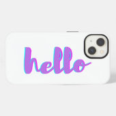 Etui iPhone 13 Étui iPhone moderne violet et blanc Hello (Verso Horizontal)