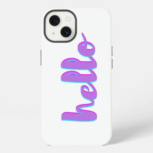 Etui iPhone 13 Étui iPhone moderne violet et blanc Hello (Verso)