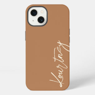 Etui iPhone 13 Étui personnalisé minimaliste marron avec nom en é