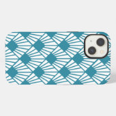 Etui iPhone 13 Éventails Art Déco sarcelle (Verso Horizontal)
