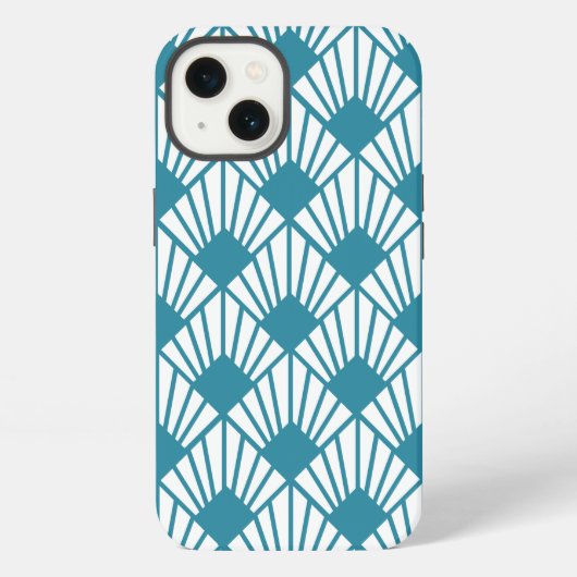 Etui iPhone 13 Éventails Art Déco sarcelle (Verso)