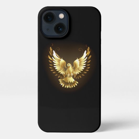 Etui iPhone 13 Faux Gold Foil Peace Dove en noir (Verso)