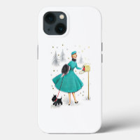 Femme de Noël rétro vintage avec Scotty Dog